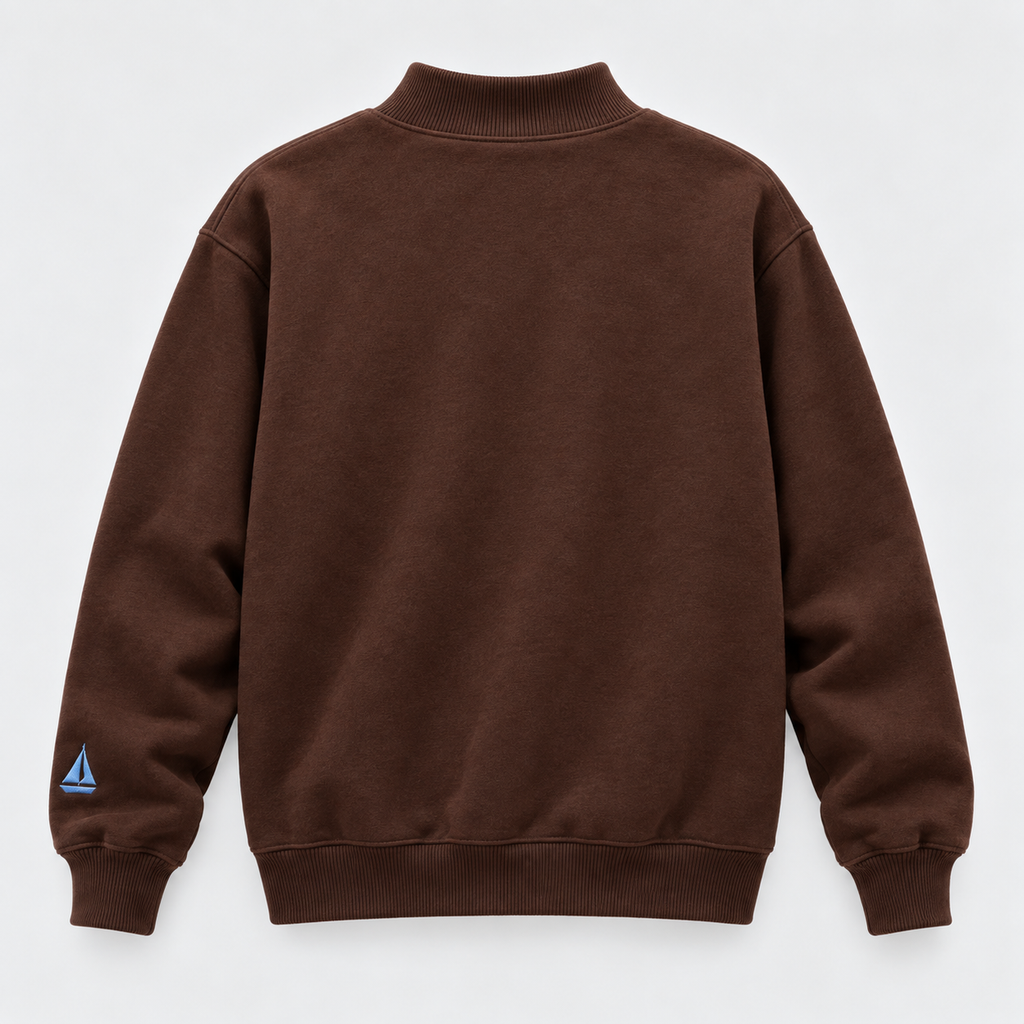 Blue Row 1935 Classic Mockneck in brown French terry